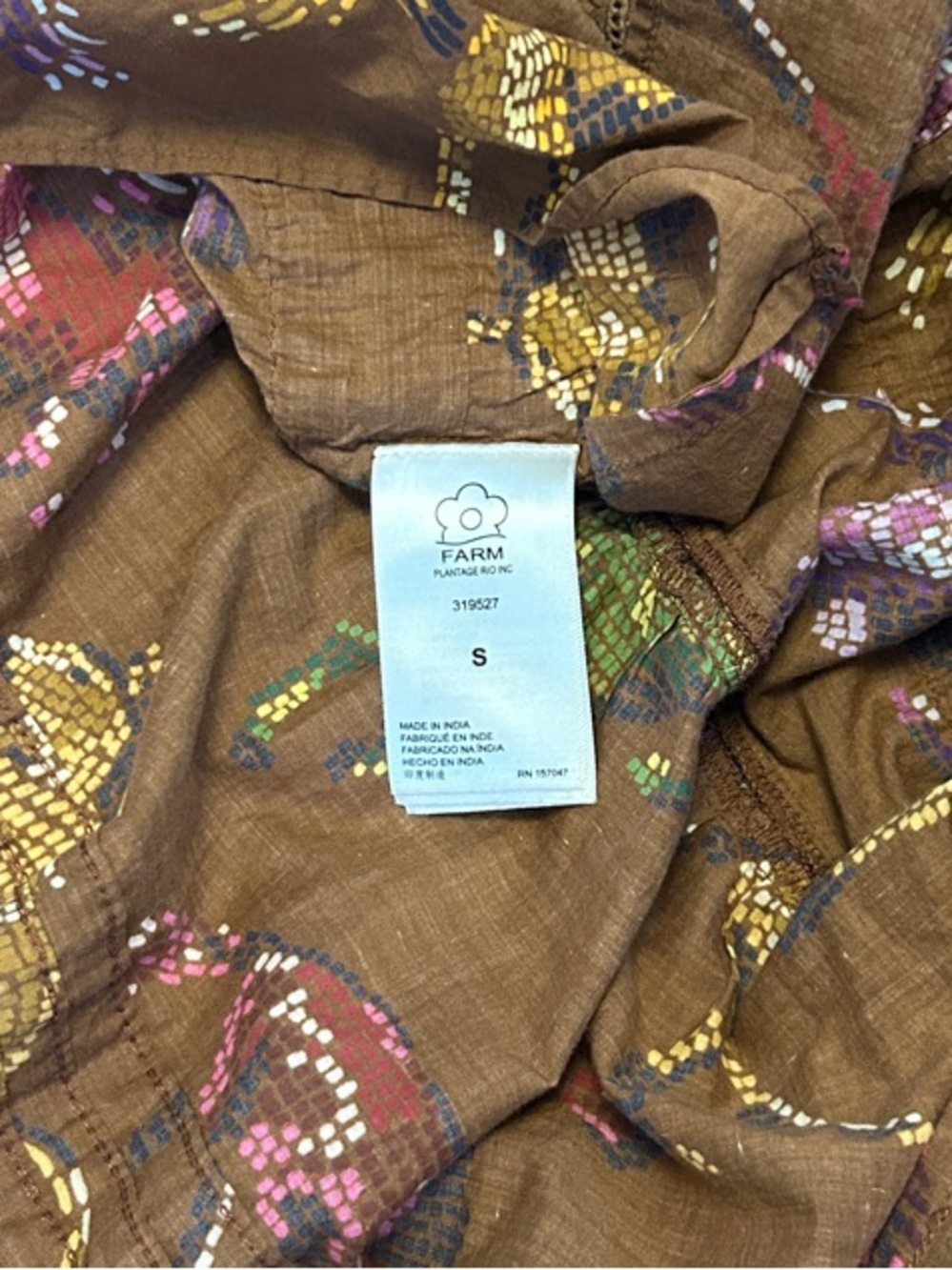 FARM Rio Brown Dotted Horses Ruffled Maxi Dress with Square Neckline. Size S - Picture 10 of 16